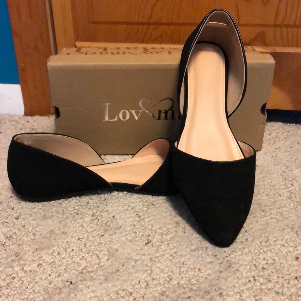 Black suede flats. Worn ONCE!!